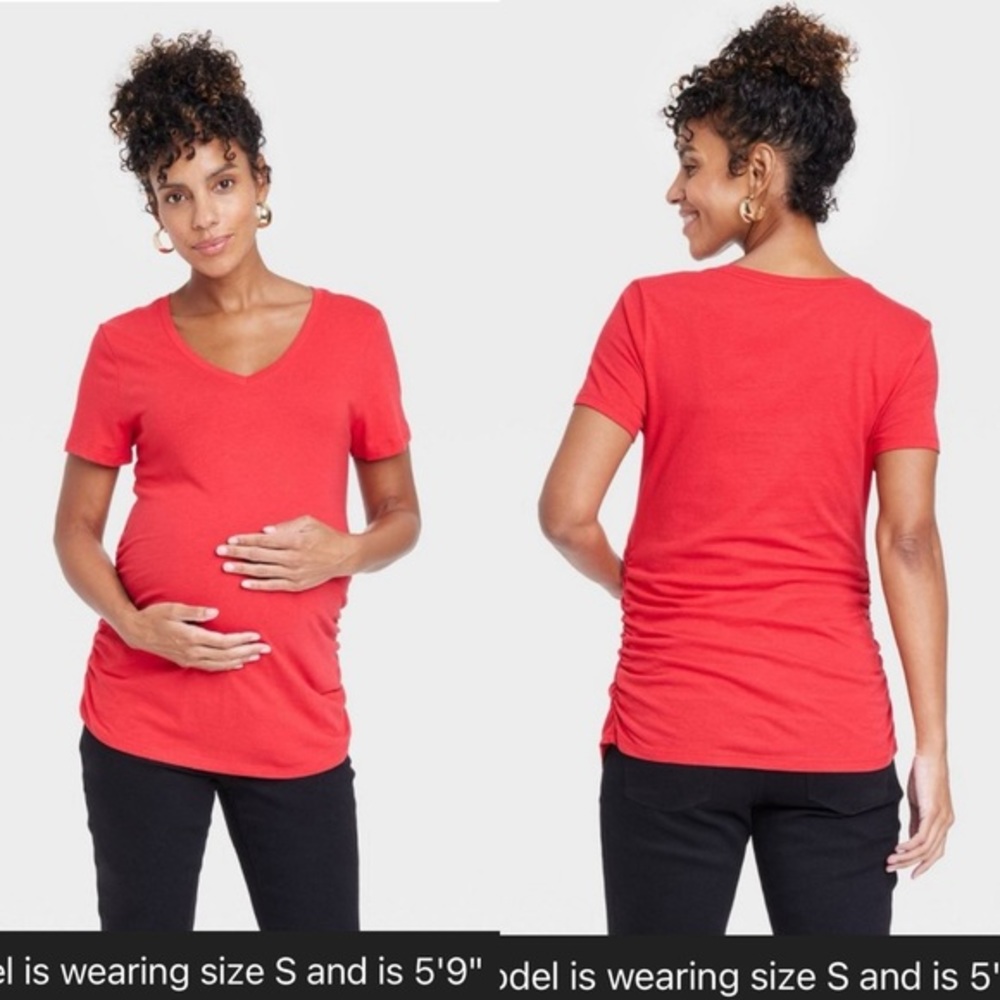 Short Sleeve V-Neck Maternity T-Shirt Isabel Maternity by Ingrid & Isabe|Red XS
